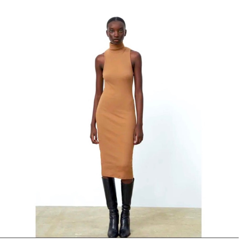 Zara Turtle Neck Ribbed Dress L